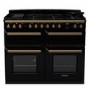 Rangemaster Estel Deluxe 110cm Base Cavity Dual Fuel Range Cooker - Gloss Gloss Black + Brass