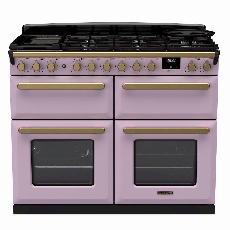 Rangemaster Estel Deluxe 110cm Base Cavity Dual Fuel Range Cooker - Heather + Brass