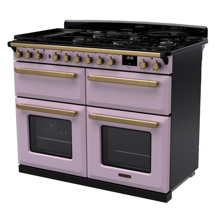 Rangemaster Estel Deluxe 110cm Base Cavity Dual Fuel Range Cooker - Heather + Brass