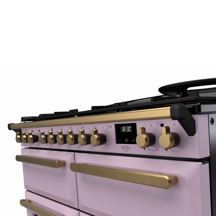 Rangemaster Estel Deluxe 110cm Base Cavity Dual Fuel Range Cooker - Heather + Brass