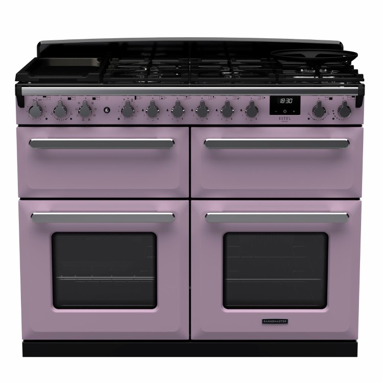 Rangemaster Estel Deluxe 110cm Base Cavity Dual Fuel Range Cooker - Heather + Chrome