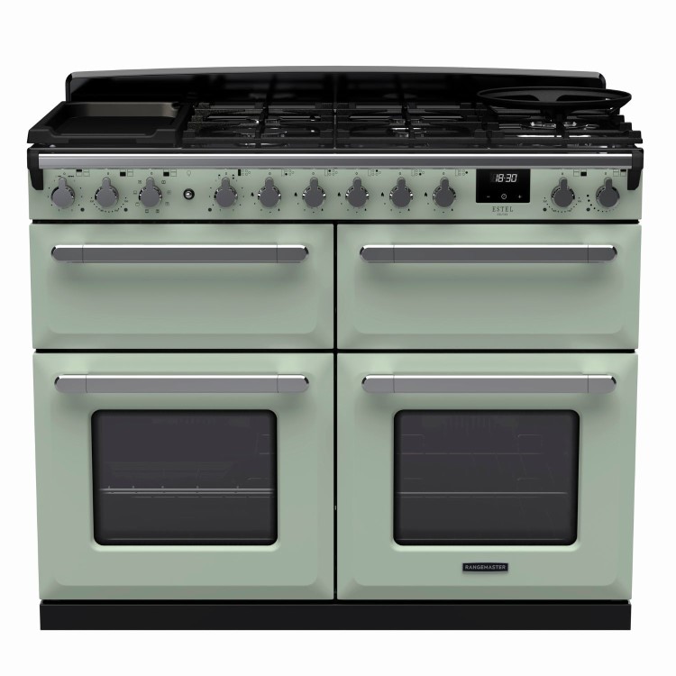 Rangemaster Estel Deluxe 110cm Base Cavity Dual Fuel Range Cooker - Mint + Chrome