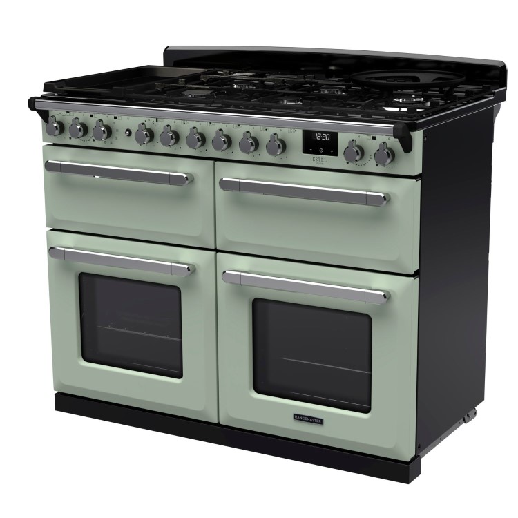 Rangemaster Estel Deluxe 110cm Base Cavity Dual Fuel Range Cooker - Mint + Chrome