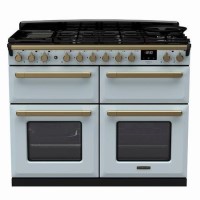 Rangemaster Estel Deluxe 110cm Base Cavity Dual Fuel Range Cooker - Misty Blue + Brass