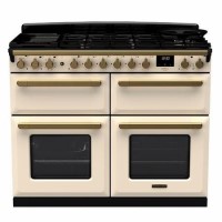 Rangemaster Estel Deluxe 110cm Base Cavity Dual Fuel Range Cooker - Pale Cream + Brass