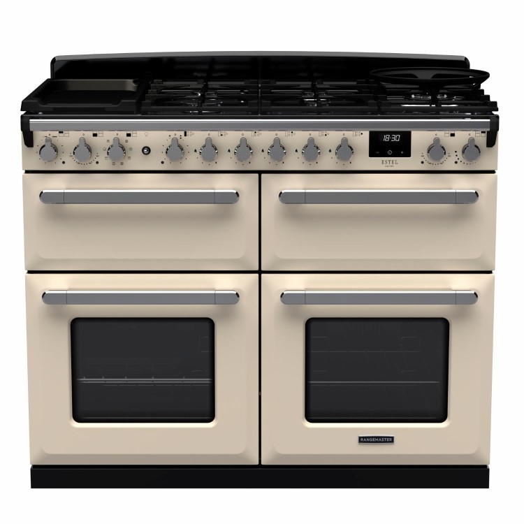 Rangemaster Estel Deluxe 110cm Base Cavity Dual Fuel Range Cooker - Pale Cream + Chrome