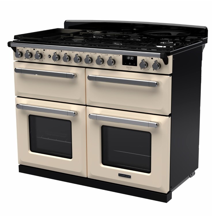 Rangemaster Estel Deluxe 110cm Base Cavity Dual Fuel Range Cooker - Pale Cream + Chrome