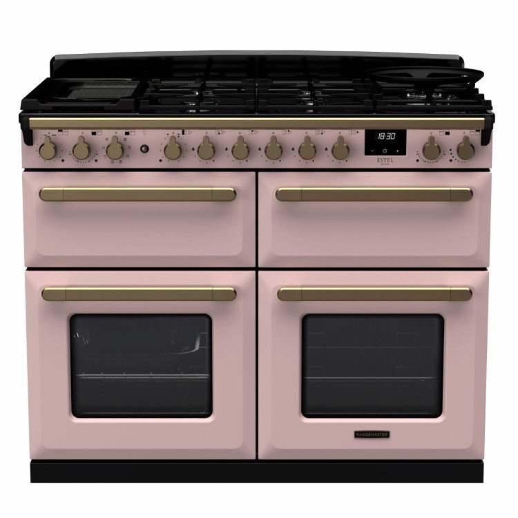 Rangemaster Estel Deluxe 110cm Base Cavity Dual Fuel Range Cooker - Pale Pink + Brass