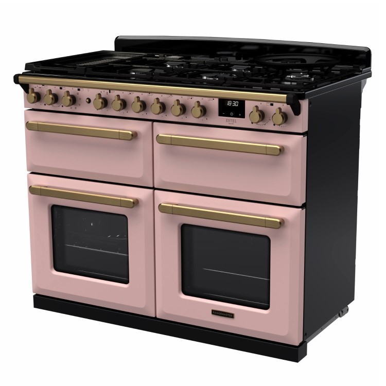 Rangemaster Estel Deluxe 110cm Base Cavity Dual Fuel Range Cooker - Pale Pink + Brass