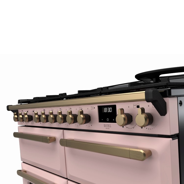 Rangemaster Estel Deluxe 110cm Base Cavity Dual Fuel Range Cooker - Pale Pink + Brass