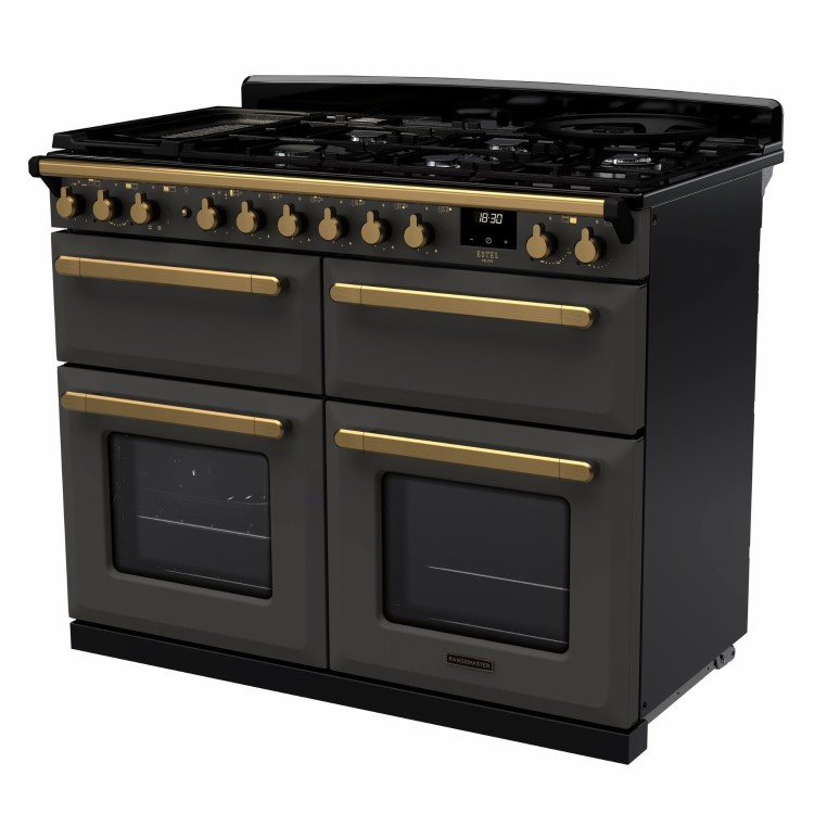 Rangemaster Estel Deluxe 110cm Base Cavity Dual Fuel Range Cooker - Slate + Brass