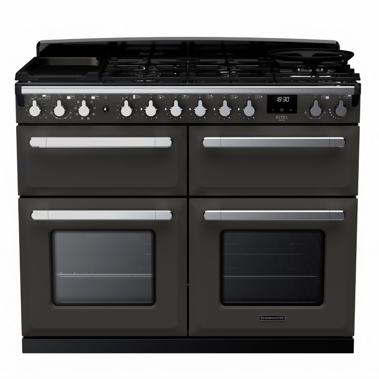 Rangemaster Estel Deluxe 110cm Base Cavity Dual Fuel Range Cooker - Slate + Chrome