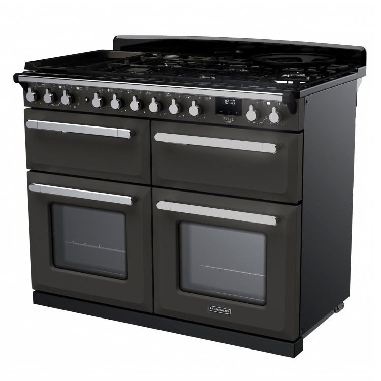 Rangemaster Estel Deluxe 110cm Base Cavity Dual Fuel Range Cooker - Slate + Chrome