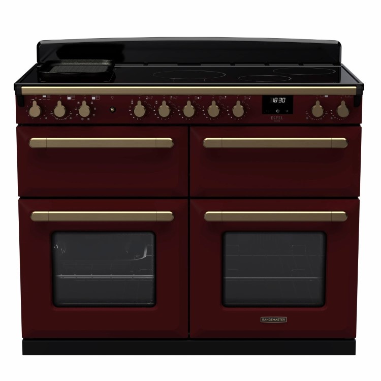 Rangemaster Estel Deluxe 110cm Base Cavity Induction Range Cooker - Bordeaux + Brass