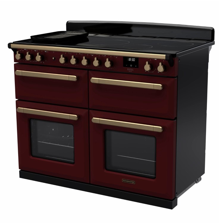 Rangemaster Estel Deluxe 110cm Base Cavity Induction Range Cooker - Bordeaux + Brass