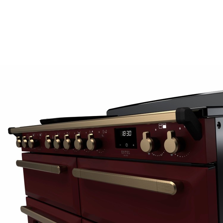 Rangemaster Estel Deluxe 110cm Base Cavity Induction Range Cooker - Bordeaux + Brass