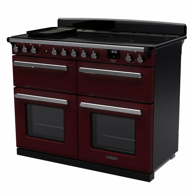 Rangemaster Estel Deluxe 110cm Base Cavity Induction Range Cooker - Bordeaux + Chrome