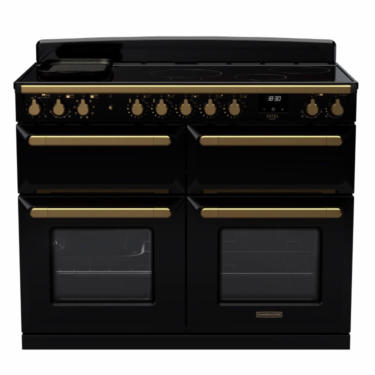 Rangemaster Estel Deluxe 110cm Base Cavity Induction Range Cooker - Gloss Black + Brass