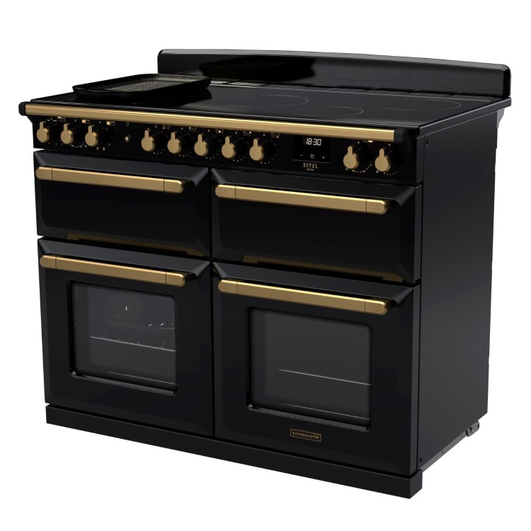 Rangemaster Estel Deluxe 110cm Base Cavity Induction Range Cooker - Gloss Black + Brass