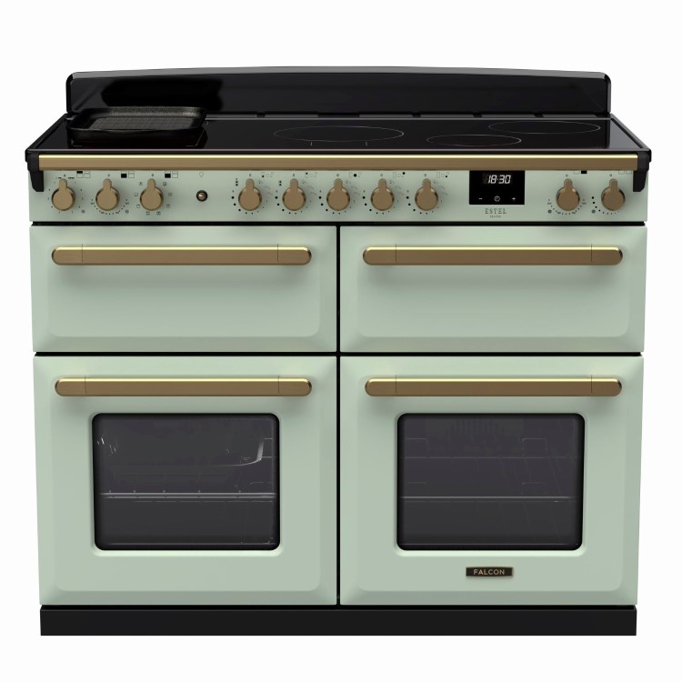 Rangemaster Estel Deluxe 110cm Base Cavity Induction Range Cooker - Mint + Brass