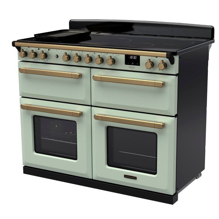 Rangemaster Estel Deluxe 110cm Base Cavity Induction Range Cooker - Mint + Brass