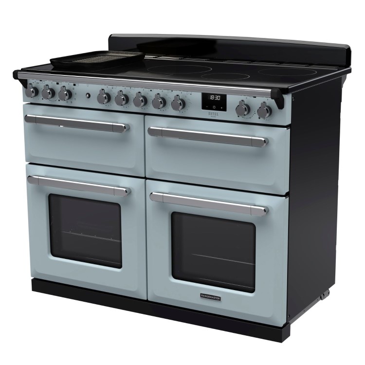 Rangemaster Estel Deluxe 110cm Base Cavity Induction Range Cooker - Misty Blue + Chrome