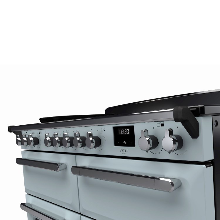 Rangemaster Estel Deluxe 110cm Base Cavity Induction Range Cooker - Misty Blue + Chrome