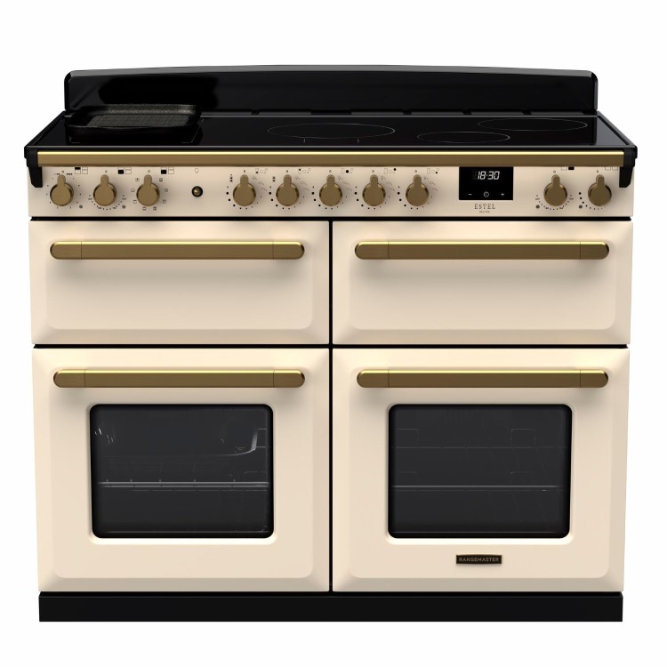 Rangemaster Estel Deluxe 110cm Base Cavity Induction Range Cooker - Pale Cream + Brass