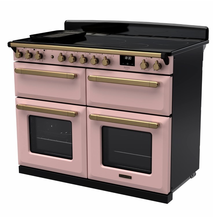 Rangemaster Estel Deluxe 110cm Base Cavity Induction Range Cooker - Pale Pink + Brass