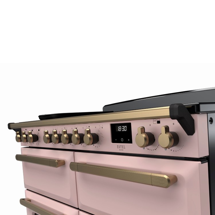 Rangemaster Estel Deluxe 110cm Base Cavity Induction Range Cooker - Pale Pink + Brass