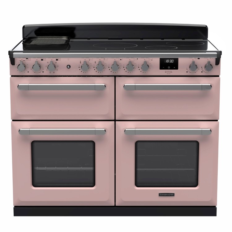 Rangemaster Estel Deluxe 110cm Base Cavity Induction Range Cooker - Pale Pink + Chrome