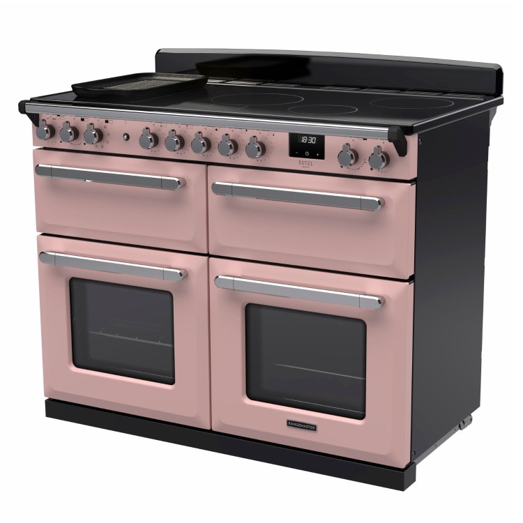 Rangemaster Estel Deluxe 110cm Base Cavity Induction Range Cooker - Pale Pink + Chrome