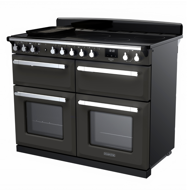 Rangemaster Estel Deluxe 110cm Base Cavity Induction Range Cooker - Slate + Chrome