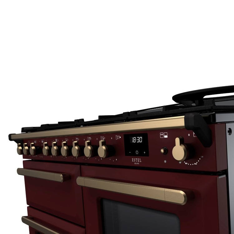 Rangemaster Estel Deluxe 110cm Dual Fuel Range Cooker - Bordeaux + Brass