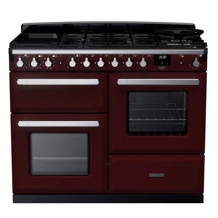 Rangemaster Estel Deluxe 110cm Dual Fuel Range Cooker - Bordeaux + Chrome