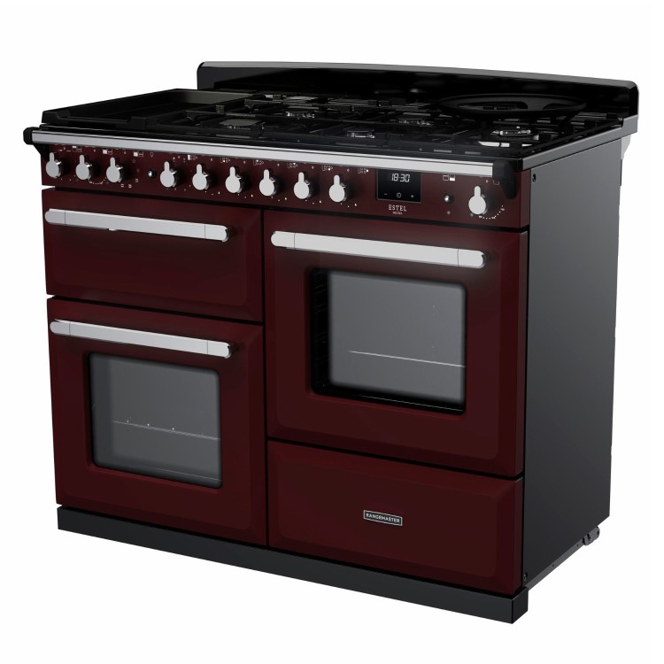 Rangemaster Estel Deluxe 110cm Dual Fuel Range Cooker - Bordeaux + Chrome