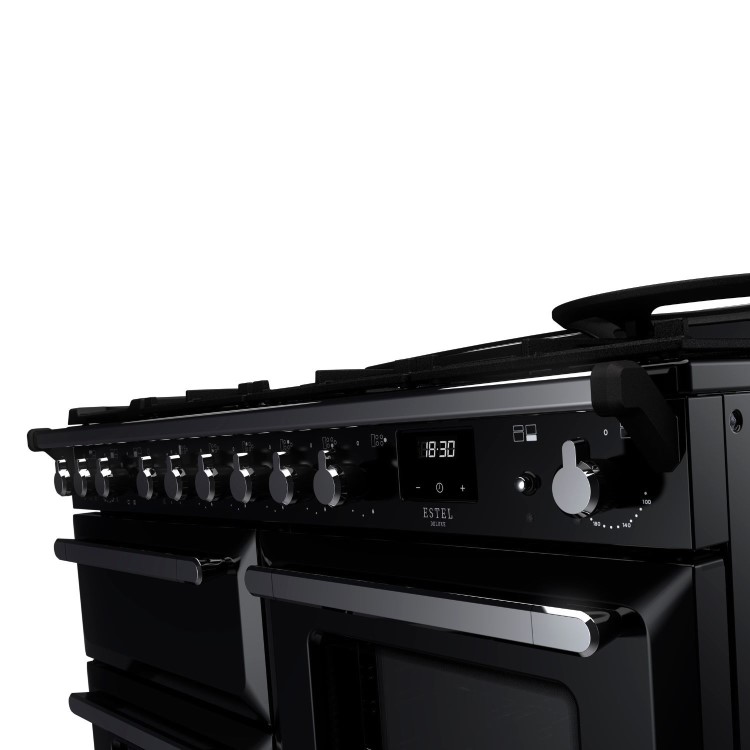 Rangemaster Estel Deluxe 110cm Dual Fuel Range Cooker - Gloss Black + Chrome