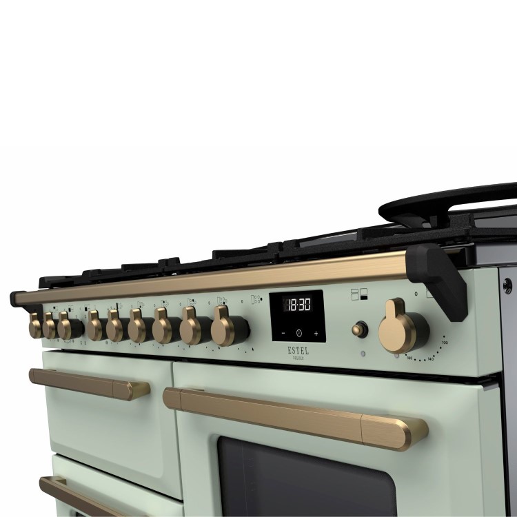 Rangemaster Estel Deluxe 110cm Dual Fuel Range Cooker - Mint + Brass