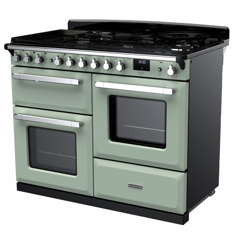 Rangemaster Estel Deluxe 110cm Dual Fuel Range Cooker - Mint + Chrome