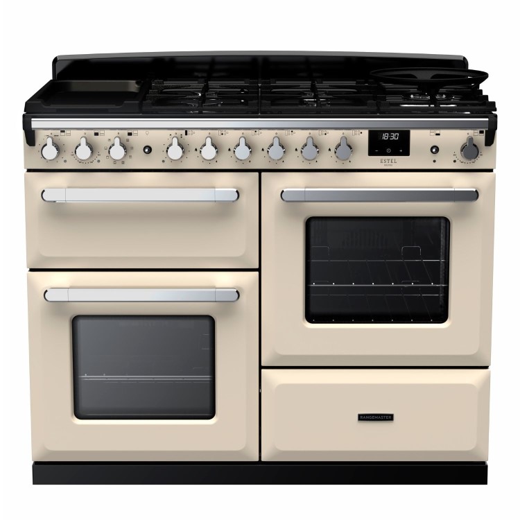 Rangemaster Estel Deluxe 110cm Dual Fuel Range Cooker - Pale Cream + Chrome