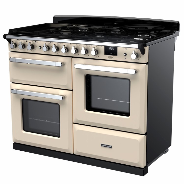 Rangemaster Estel Deluxe 110cm Dual Fuel Range Cooker - Pale Cream + Chrome