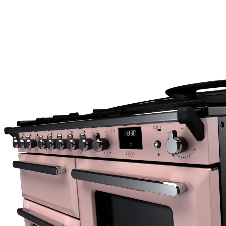 Rangemaster Estel Deluxe 110cm Dual Fuel Range Cooker - Pale Pink + Chrome