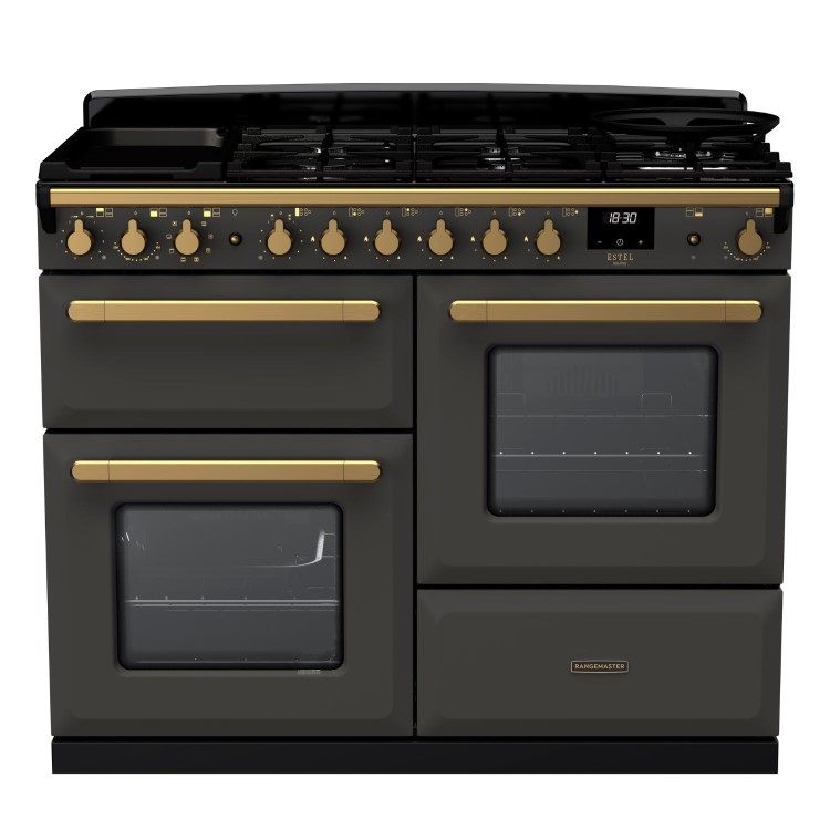 Rangemaster Estel Deluxe 110cm Dual Fuel Range Cooker - Slate + Brass