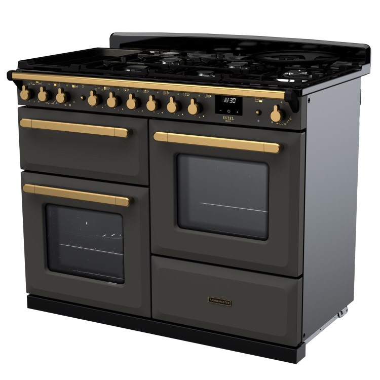 Rangemaster Estel Deluxe 110cm Dual Fuel Range Cooker - Slate + Brass