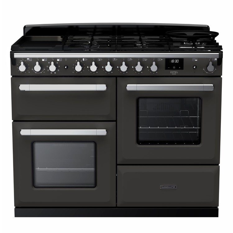 Rangemaster Estel Deluxe 110cm Dual Fuel Range Cooker - Slate + Chrome