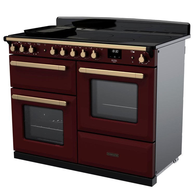 Rangemaster Estel Deluxe 110cm Induction Range Cooker - Bordeaux + Brass