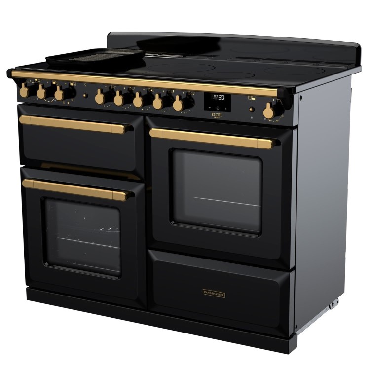 Rangemaster Estel Deluxe 110cm Induction Range Cooker - Gloss Black + Brass