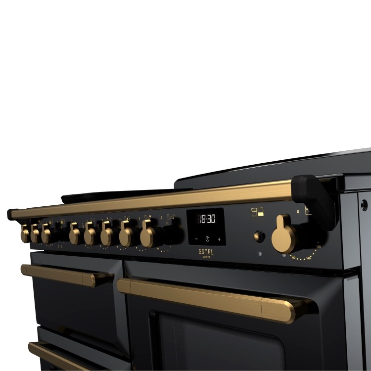 Rangemaster Estel Deluxe 110cm Induction Range Cooker - Gloss Black + Brass