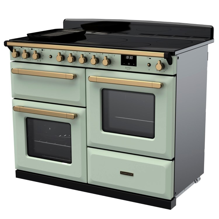 Rangemaster Estel Deluxe 110cm Induction Range Cooker - Mint + Brass