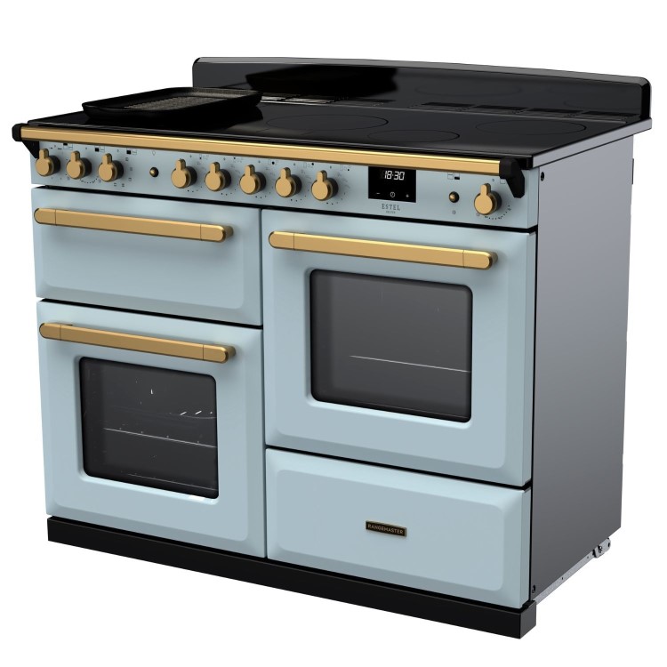 Rangemaster Estel Deluxe 110cm Induction Range Cooker - Misty Blue + Brass